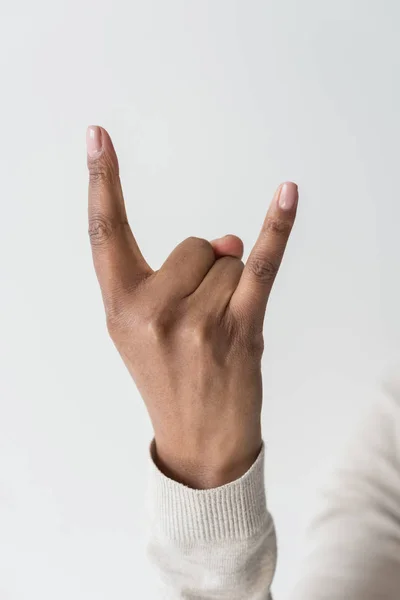 Woman showing rock sign — Stock Photo