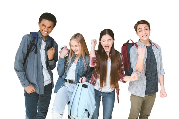 Excited multiethnic group of students — Stock Photo