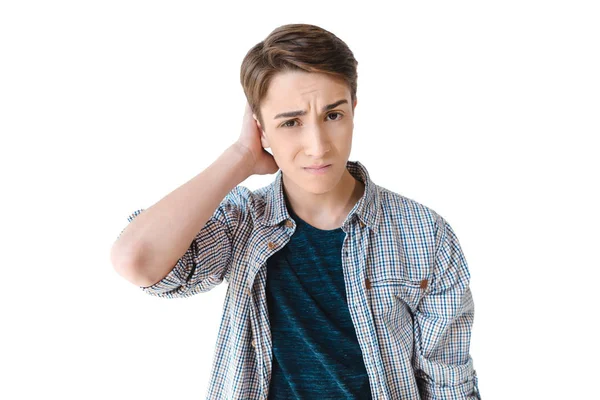 Confused caucasian teenage boy — Stock Photo