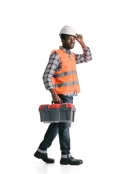 Bauarbeiter mit Werkzeugkiste — Stockfoto