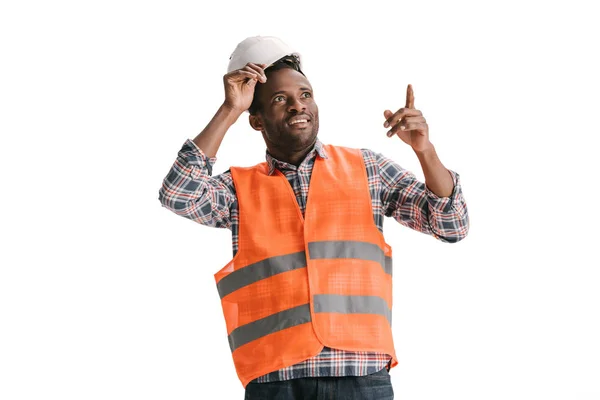 Travailleur de la construction en gilet de sécurité — Photo de stock