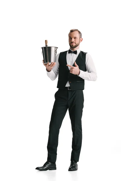 Waiter with bottle of champagne — Stock Photo