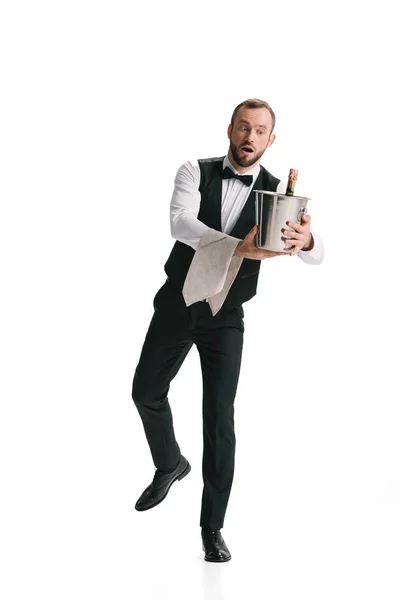 Waiter with bottle of champagne — Stock Photo