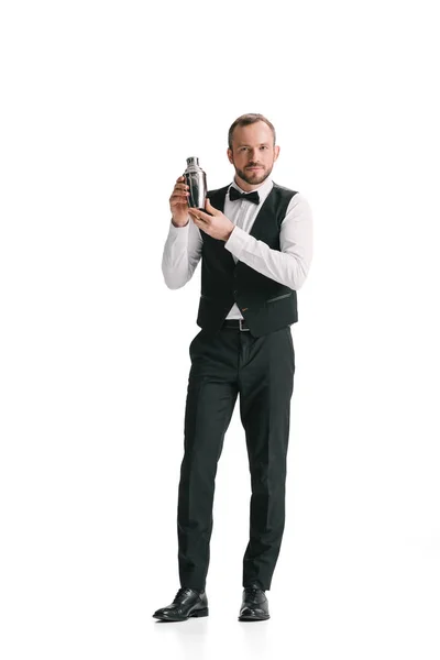 Handsome bartender with shaker — Stock Photo