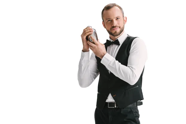 Handsome bartender with shaker — Stock Photo