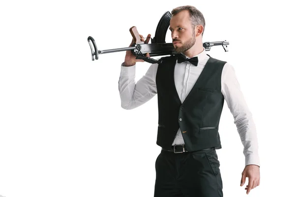 Secret agent in suit with rifle — Stock Photo