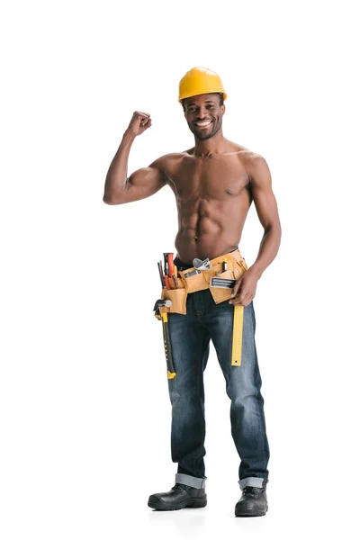 Shirtless handsome afro builder — Stock Photo