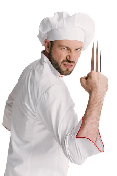 Angry chef with wolverine claws — Stock Photo