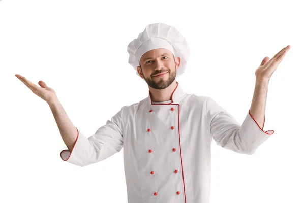 Jeune chef avec les mains levées — Photo de stock