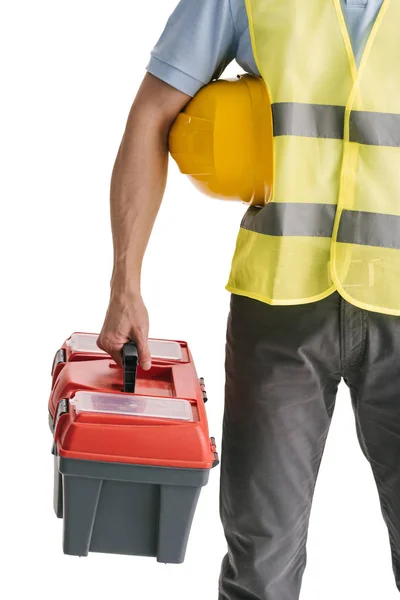 Construction worker with toolbox — Stock Photo
