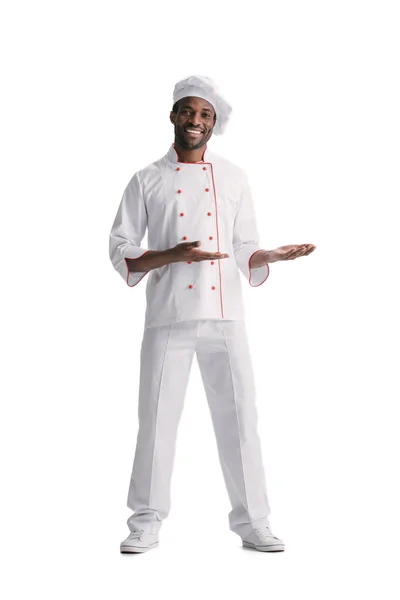 Happy chef doing presentation — Stock Photo