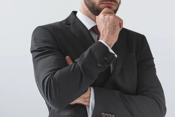 Uomo d'affari pensoso in giacca e cravatta — Foto stock