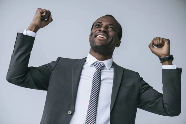 Homme d'affaires afro-américain excité — Photo de stock