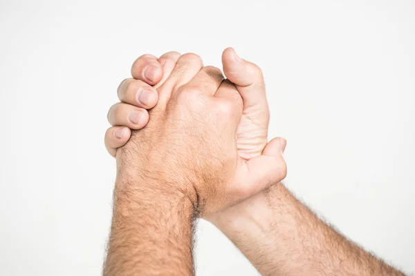 Man holding hands in triumph — Stock Photo