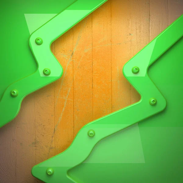 green metal and yellow wood background. 3D illustration
