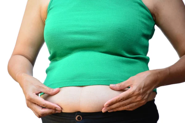 Vientre de la mujer, estar en mal estado de salud, debe hacer ejercicio — Foto de Stock