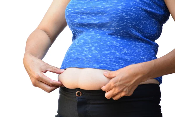 Vientre de la mujer, estar en mal estado de salud, debe hacer ejercicio — Foto de Stock