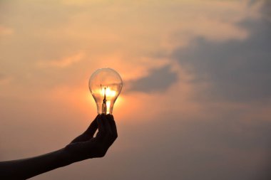 ampulleri fikir kavramı ve siluet stil altında tutan el