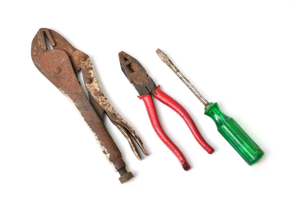Stary i zardzewiały narzędzia izolowane na białym tle — Zdjęcie stockowe