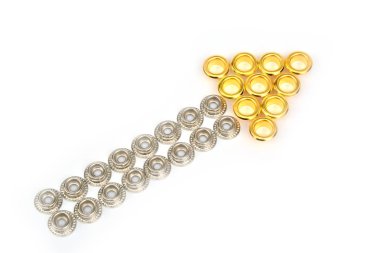 Çelik düğmeleri bir yön-e doğru işaret eden ok şekli.