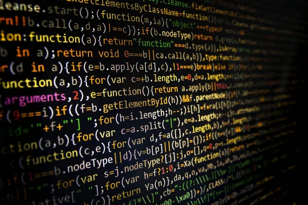 Programación de código abstracto de la pantalla del desarrollador de software. Ordenador — Foto de Stock