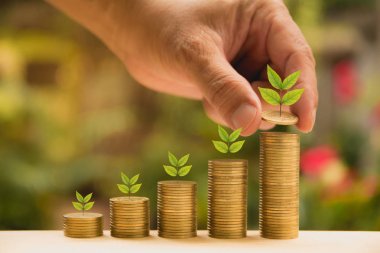 Para kavramı ve para sikke yığını büyüyen koyarak el kaydetme