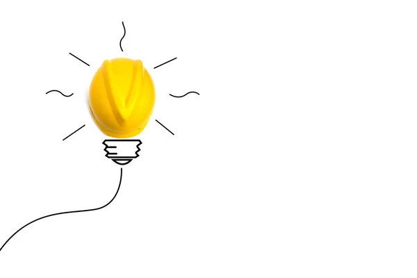 Η ιδέα έννοιας με κίτρινο κράνος σαν μια λάμπα φωτός απομονωθεί σε λευκό φόντο — Φωτογραφία Αρχείου