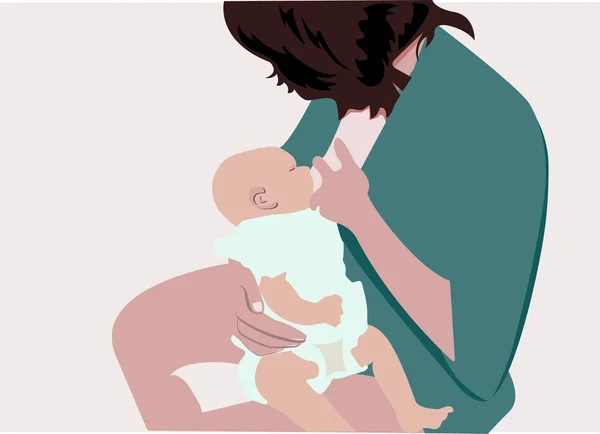 Vector of mother breastfeeding her baby. Newborn child breastfeeding. — Stock Vector