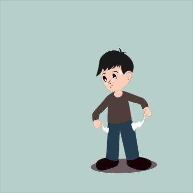 Vektör gösterilen adamın yanında dönme belgili tanımlık cep hiç parası yok. Boş cep.