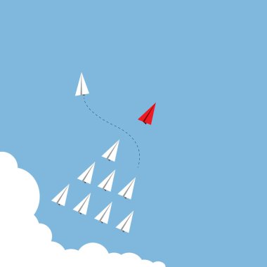 Vektör kırmızı kağıt uçak beyaz uçak, leavector kırmızı kağıt uçak beyaz uçak, liderlik, ekip çalışması kavramı arasında bir lider olarak arasında bir lider olarak.