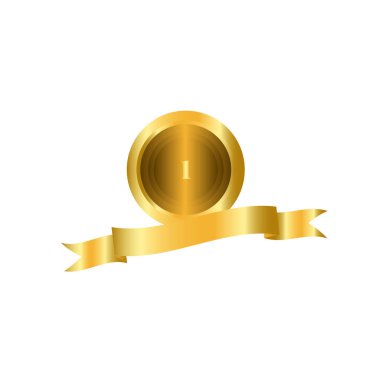 Vektör altın madalya veya madeni para. Beyaz bir arka plan üzerinde izole boş etiket ile altın madalya.