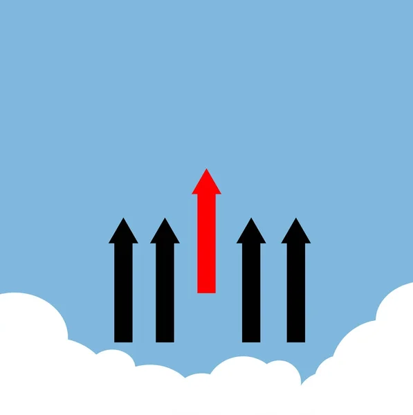 Rot mit schwarzer Pfeillinie oberer Vektor auf bewölktem und blauem Himmelshintergrund. — Stockvektor