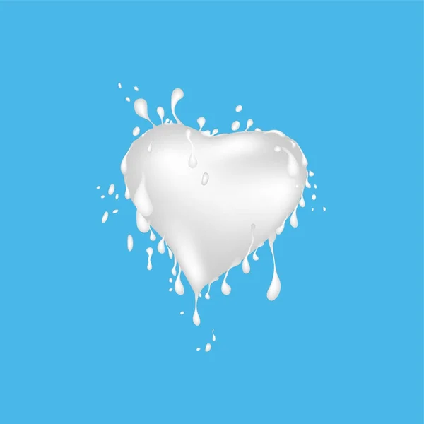 Wektor mleka splash kształt serca. Splash mleka na niebieskim tle. — Wektor stockowy