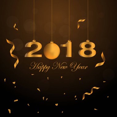 2018 mutlu yeni yıl numaraları altın renkli arka planla.