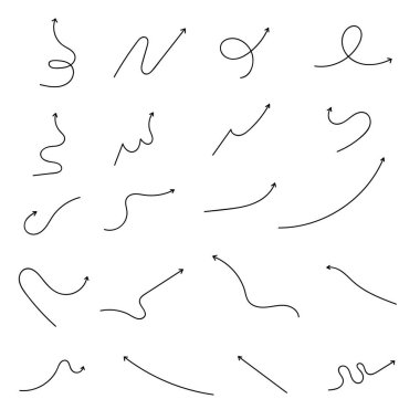 Beyaz bir arka plan üzerinde izole elle çizilmiş okları kümesinin vektör.