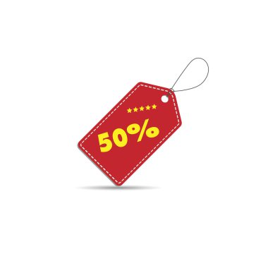 Vektör etiket kapalı yüzde indirim 50. Satılık %50 Off kırmızı etiket.