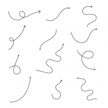 Beyaz bir arka plan üzerinde izole elle çizilmiş okları kümesinin vektör.