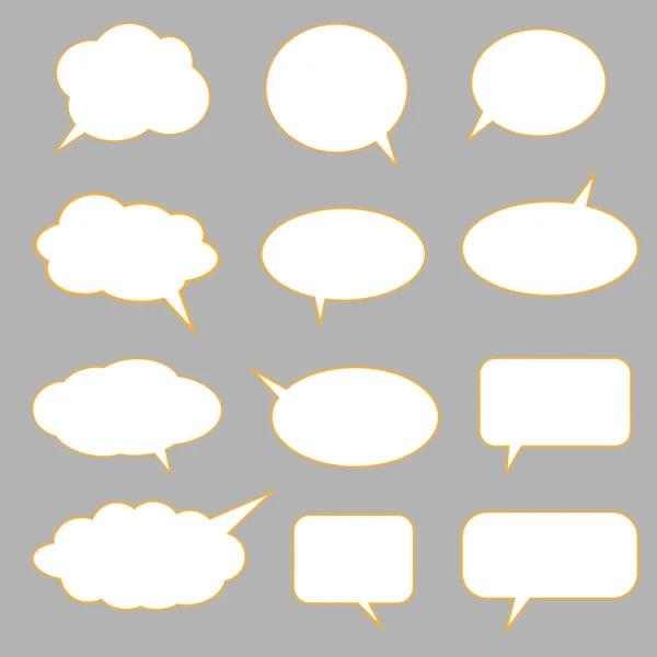 Conjunto vectorial de pegatinas de burbujas del habla. Burbujas vacías de habla blanca en blanco — Vector de stock