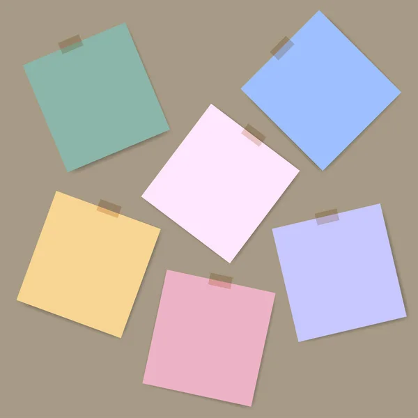 Páginas de bloc de notas al cuadrado en blanco y cinta adhesiva. Nota papel pegado con cinta adhesiva beige . — Archivo Imágenes Vectoriales