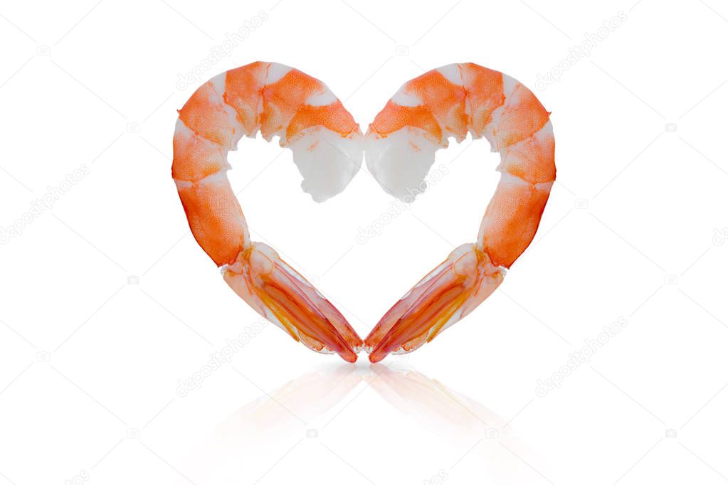 orange and heart shaped shrimps isolated on a white background