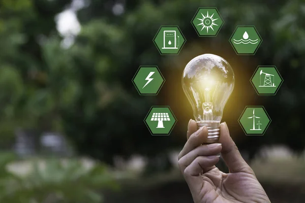 Innovation and energy concept of hand hold a light bulb and copy — Stock Photo, Image