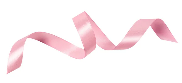 Kesme yolu olan beyaz bir arkaplanda izole edilmiş pembe bir kurdele..