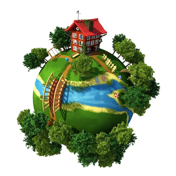 Planet Village 3D — Stock Photo, Image