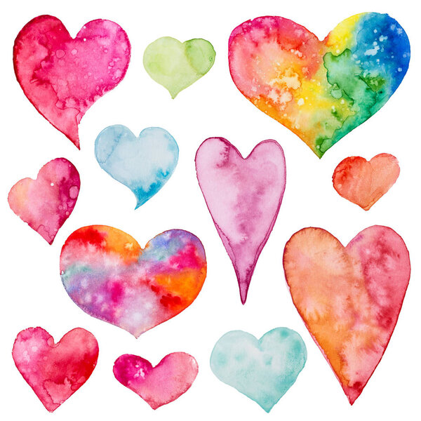 Collection of watercolor hearts 