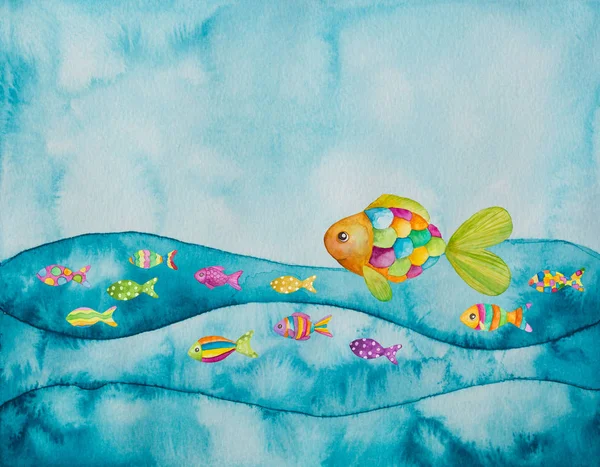 Colorful fishes.Watercolor illustration — Stock Photo, Image