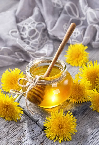 Dandelion honey in a jar — Stock Photo, Image