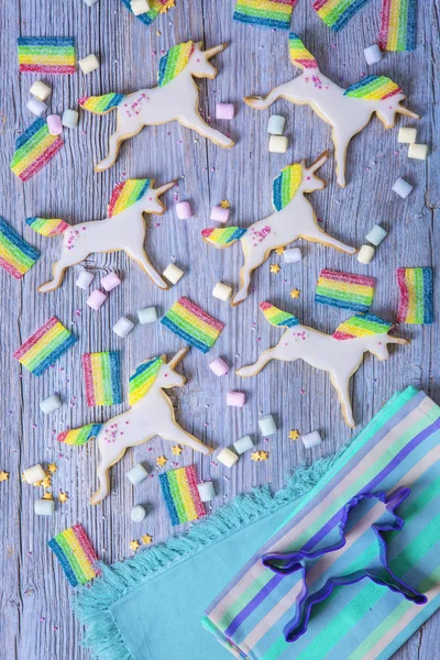 Färgglada unicorn cookies — Stockfoto