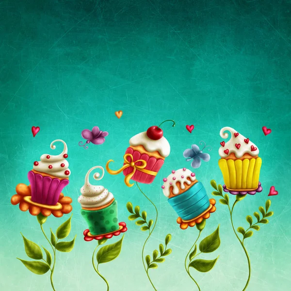 Cup cakes flowers — Stock Photo, Image
