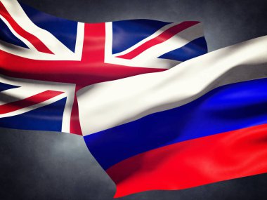 Birleşik Krallığı ve Rusya bayraklarını