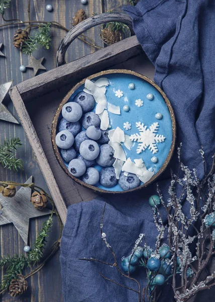 Blaue Spirulina Smoothie-Schüssel — Stockfoto